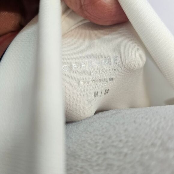 OFFLINE By Aerie White Real Me Long Sleeve Polo T-Shirt Size Medium - Picture 4 of 12